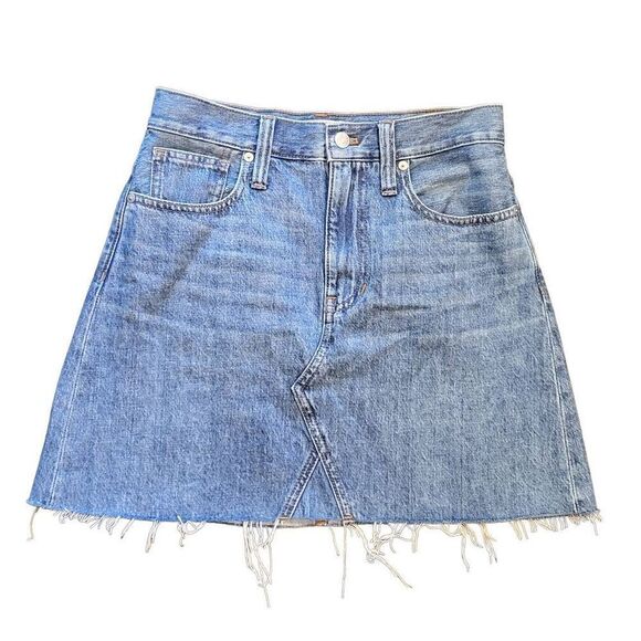 NWT Madewell Skirt Women's 26 Denim A-Line Raw Hem Eco Edition Lakeline Wash - Picture 1 of 3